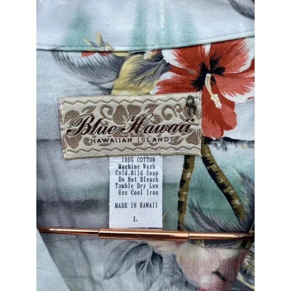 Blue Hawaii Mens Short Sleeve Collared Button Down Coconut Print Shirts Sz L - Picture 8 of 10